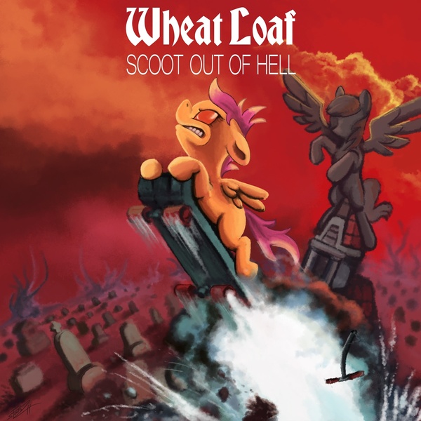 Size: 1200x1200 | Tagged: album cover, album parody, artist:spectralunicorn, bat out of hell, derpibooru import, graveyard, meat loaf, parody, safe, scootaloo
