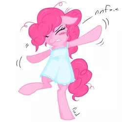 Size: 1000x1000 | Tagged: safe, artist:fiarel, artist:noobpwnerr, derpibooru import, pinkie pie, pony, bipedal, clothes, colored, eyes closed, morning ponies, nightgown, solo