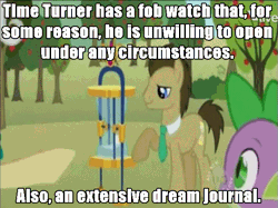 Size: 593x443 | Tagged: derpibooru import, doctor who, doctor whooves, edit, edited screencap, headcanon, hourglass, john smith, safe, screencap, the super speedy cider squeezy 6000, time turner