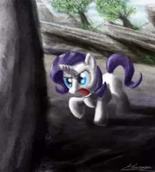 Size: 720x800 | Tagged: artist:huussii, derpibooru import, filly, foal, rarity, rock, safe, younger