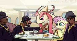 Size: 1177x635 | Tagged: artist:gsphere, cafe, context is for the weak, crossover, derpibooru import, fast food, fluttershy, food, human, milotic, pokémon, restaurant, run dmc, safe, taco