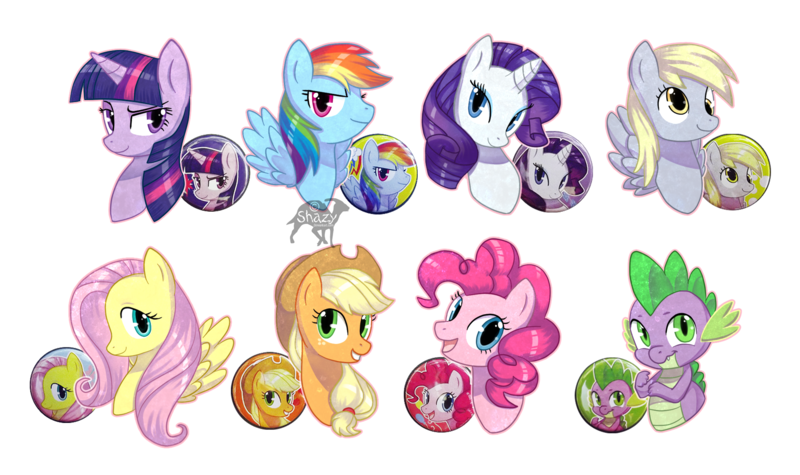 Size: 2013x1196 | Tagged: safe, artist:shazy, derpibooru import, applejack, derpy hooves, fluttershy, pinkie pie, rainbow dash, rarity, spike, twilight sparkle, pegasus, pony, female, mane seven, mane six, mare