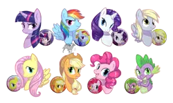 Size: 2013x1196 | Tagged: safe, artist:shazy, derpibooru import, applejack, derpy hooves, fluttershy, pinkie pie, rainbow dash, rarity, spike, twilight sparkle, pegasus, pony, female, mane seven, mane six, mare