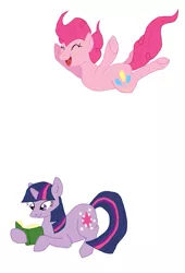 Size: 581x854 | Tagged: artist:bibliodragon, book, derpibooru import, falling, pinkie pie, safe, twilight sparkle