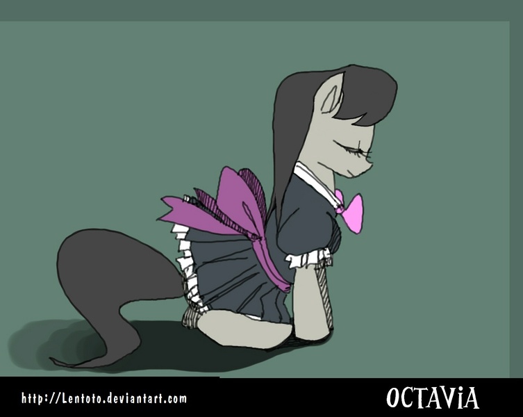 Size: 1400x1115 | Tagged: dead source, safe, artist:lentoto, derpibooru import, octavia melody, earth pony, pony, clothes, eyes closed, female, maid, mare, paint tool sai, sitting, solo