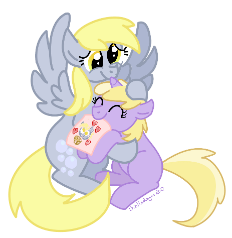 Size: 463x474 | Tagged: safe, artist:bibliodragon, derpibooru import, derpy hooves, dinky hooves, pegasus, pony, equestria's best daughter, equestria's best mother, female, like mother like daughter, mare, mother and daughter