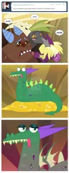 Size: 900x2246 | Tagged: artist:tarajenkins, baff, changeling, clump, crackle, cupidite, derpibooru import, disguise, disguised changeling, dragon, fume, gronkle, obtrusive watermark, queen chrysalis, safe, spear (dragon), teenaged dragon, watermark