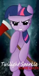 Size: 235x459 | Tagged: safe, artist:kdogfour, derpibooru import, twilight sparkle, pony, unicorn, vampire, abraham lincoln: vampire hunter, axe, bipedal, female, mare, movie, parody, solo, vampire hunter