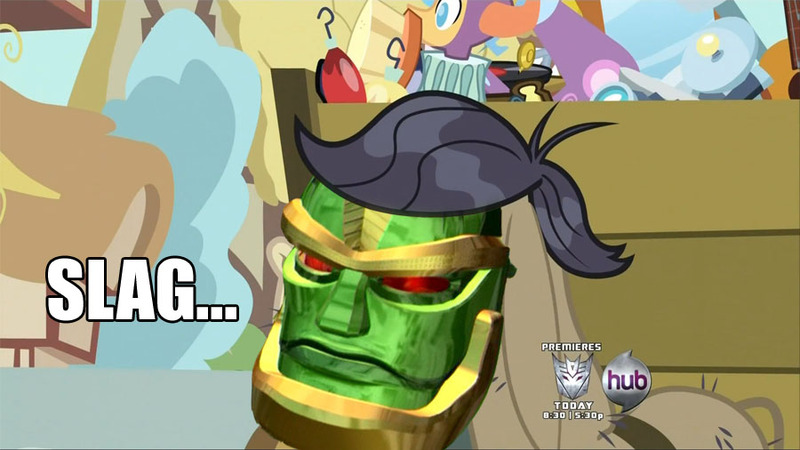 Size: 900x506 | Tagged: a friend in deed, beast wars, cranky doodle donkey, derpibooru import, donkey, edit, edited screencap, ponyville, rhinox, richard newman, safe, screencap, transformers, voice actor joke