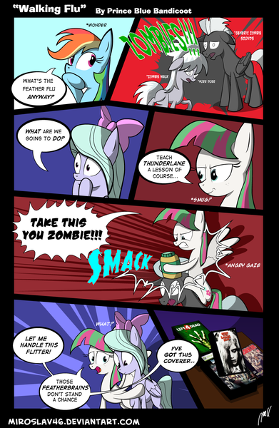 Size: 960x1472 | Tagged: safe, artist:miroslav46, derpibooru import, blossomforth, cloudchaser, flitter, rainbow dash, thunderlane, pegasus, pony, zombie, comic, dialogue, feather flu, female, left 4 dead, male, mare, speech bubble, stallion, xbox