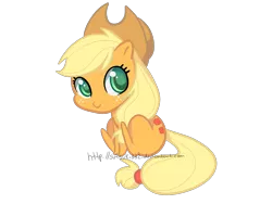 Size: 1024x768 | Tagged: applejack, artist:sutsuki332, chibi, derpibooru import, safe, simple background, sitting, solo