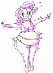 Size: 634x871 | Tagged: artist:secretgoombaman12345, belly, belly button, derpibooru import, fat, humanized, jiggle, measuring tape, muffin top, safe, sweetie belle
