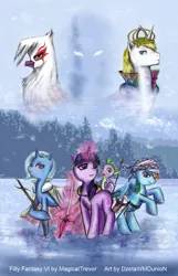 Size: 968x1500 | Tagged: safe, artist:dzetawmdunion, derpibooru import, gilda, prince blueblood, rainbow dash, spike, trixie, twilight sparkle, gryphon, crossover, final fantasy, final fantasy vi