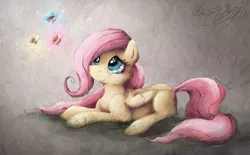 Size: 1000x620 | Tagged: artist:malicieuxx, butterfly, crying, derpibooru import, fluttershy, safe, solo