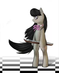 Size: 900x1125 | Tagged: safe, artist:mewball, derpibooru import, octavia melody, earth pony, pony, bipedal, bow (instrument), cello bow, female, mare, photoshop, profile, solo
