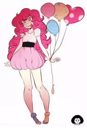 Size: 477x700 | Tagged: safe, artist:duckymonstah, derpibooru import, pinkie pie, balloon, humanized, simple background, solo, tongue out, white background