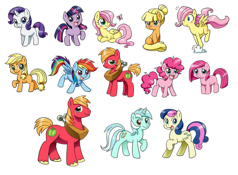 Size: 1024x757 | Tagged: safe, artist:chibi-jen-hen, derpibooru import, applejack, big macintosh, bon bon, fluttershy, lyra heartstrings, pinkie pie, rainbow dash, rarity, sweetie drops, twilight sparkle, butterfly, earth pony, pony, the cutie mark chronicles, blank flank, colt, colt big macintosh, filly, filly applejack, filly fluttershy, filly pinkie pie, filly rainbow dash, filly rarity, filly twilight sparkle, foal, male, simple background, stallion, white background