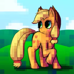 Size: 750x750 | Tagged: safe, artist:mewball, derpibooru import, applejack, earth pony, pony, female, looking back, mare, mosaic, photoshop, raised hoof, solo