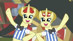 Size: 1278x716 | Tagged: derpibooru import, edit, edited screencap, face swap, faic, flam, flim, safe, screencap, super speedy cider squeezy 6000, the super speedy cider squeezy 6000, what has science done