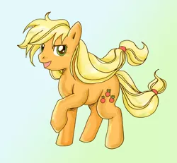 Size: 1944x1797 | Tagged: safe, artist:lotothetrickster, derpibooru import, applejack, earth pony, pony, female, hatless, looking at you, mare, missing accessory, open mouth, raised hoof, simple background, solo, white background