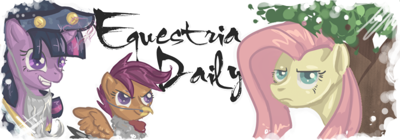 Size: 1000x350 | Tagged: safe, artist:foreversoaring, derpibooru import, fluttershy, scootaloo, star swirl the bearded, twilight sparkle, chicken, pegasus, pony, unicorn, equestria daily, banner, costume, female, filly, mare, nightmare night, simple background, transparent background