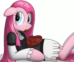 Size: 634x536 | Tagged: artist:tg-0, chocolate, clothes, cute, cuteamena, derpibooru import, dress, heart, nom, pinkamena diane pie, pinkie pie, safe, solo