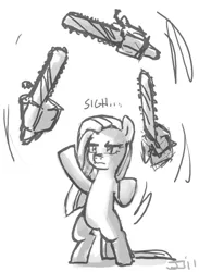 Size: 600x819 | Tagged: artist:johnjoseco, chainsaw, derpibooru import, grayscale, juggling, monochrome, pinkamena diane pie, pinkie pie, safe, solo