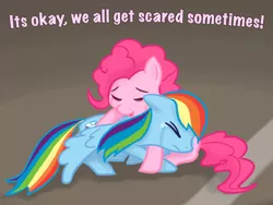 Size: 500x375 | Tagged: safe, artist:gingermint, artist:icekatze, derpibooru import, pinkie pie, rainbow dash, crying, female, hug, lesbian, pinkiedash, shipping