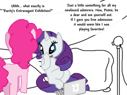 Size: 800x600 | Tagged: artist:the weaver, blank flank, camwhore, computer, derpibooru import, dialogue, pinkie pie, rarity, simple background, suggestive, webcam, white background