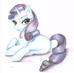 Size: 1458x1436 | Tagged: safe, artist:shad-o-ren, derpibooru import, rarity, pony, butt, female, looking at you, mare, plot, solo, traditional art