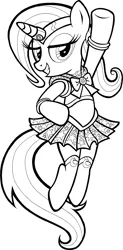 Size: 1621x3300 | Tagged: safe, artist:tygerbug, derpibooru import, trixie, pony, unicorn, bipedal, clothes, costume, crossover, female, mare, monochrome, photoshop, sailor moon, sailor scout, simple background, solo