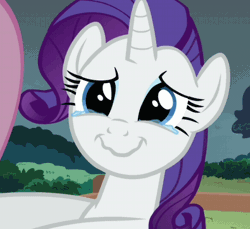 Size: 442x405 | Tagged: animated, cropped, derpibooru import, offscreen character, putting your hoof down, rarity, safe, screencap, solo focus, teary eyes, wavy mouth