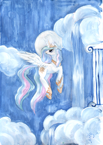 Size: 1218x1710 | Tagged: safe, artist:dalagar, derpibooru import, princess celestia, alicorn, pony, female, mare, solo, traditional art