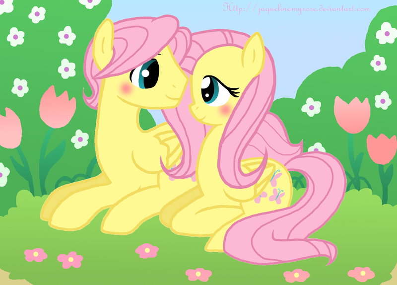 Size: 1802x1292 | Tagged: safe, artist:jaquelindreamz, derpibooru import, fluttershy, pegasus, pony, blushing, butterscotch, female, flutterscotch, male, rule 63, selfcest, shipping, straight