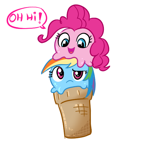 Size: 500x500 | Tagged: artist:madmax, brain slug, cute, derpibooru import, dialogue, duo, futurama, ice cream, pinkie pie, rainbow dash, safe, speech bubble