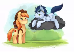 Size: 850x606 | Tagged: artist:ende26, braeburn, derpibooru import, gay, male, safe, shipping, soarburn, soarin'