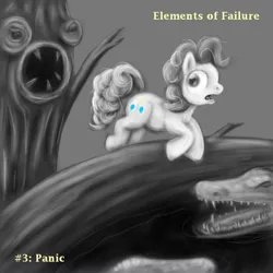 Size: 600x600 | Tagged: artist:haretrinity, derpibooru import, elements of failure, panic, partial color, pinkie pie, safe