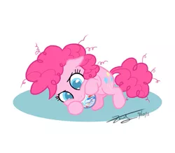 Size: 519x455 | Tagged: safe, artist:zicygomar, derpibooru import, pinkie pie, earth pony, pony, candy, filly, filly pinkie pie, jawbreaker, messy mane, nom, solo