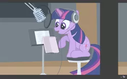 Size: 1200x750 | Tagged: safe, artist:dm29, derpibooru import, twilight sparkle, pony, unicorn, animated actors, female, glowing horn, horn, magic, mare, recording booth, recording studio, solo, tara strong, telekinesis, unicorn twilight, voice actor joke