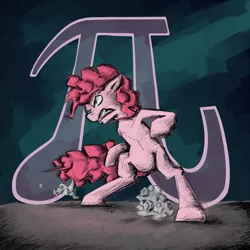 Size: 1000x1000 | Tagged: safe, artist:arkum89, derpibooru import, pinkie pie, pony, bipedal, floppy ears, glare, gritted teeth, pi, pinkie pi, pun, solo, π