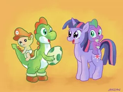 Size: 1800x1350 | Tagged: artist:docwario, baby mario, crossover, derpibooru import, mario, safe, spike, super mario bros., twilight sparkle, yoshi, yoshi egg, yoshilight, yoshi's island