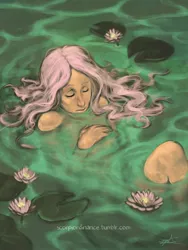 Size: 900x1200 | Tagged: artist:scorpiordinance, covering breasts, derpibooru import, eyes closed, female, flower, fluttershy, humanized, lily (flower), lilypad, nudity, pond, solo, solo female, suggestive, water