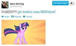 Size: 518x313 | Tagged: brony queen, derpibooru import, safe, tara strong, twilight sparkle, twitter