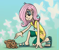 Size: 1280x1080 | Tagged: artist:glancojusticar, breasts, delicious flat chest, derpibooru import, female, filly fluttershy, flattershy, fluttershy, human, humanized, rabbit, safe, sandals, skinny, solo, younger