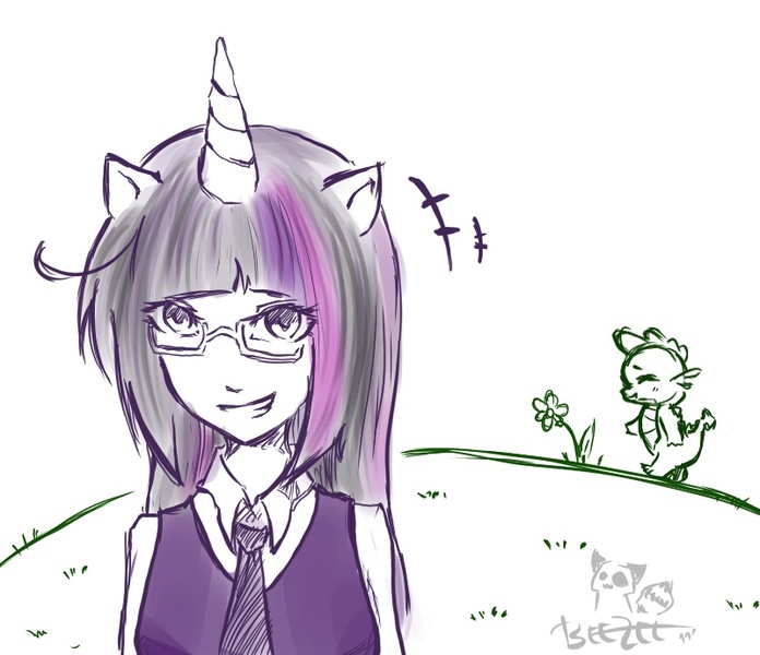 Size: 800x690 | Tagged: artist:hancziii, derpibooru import, horned humanization, humanized, safe, spike, twilight sparkle