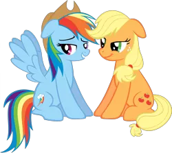 Size: 5033x4493 | Tagged: safe, artist:daydreamsyndrom, derpibooru import, applejack, rainbow dash, absurd resolution, appledash, female, hat, lesbian, shipping, simple background, sitting, transparent background, vector