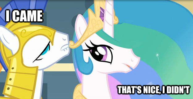 Size: 624x320 | Tagged: suggestive, derpibooru import, princess celestia, pony, ahegao, armor, caption, crown, female, frown, guardlestia, helmet, i came, image macro, implied orgasm, implied sex, jewelry, lip bite, male, mare, peytral, regalia, royal guard, shipping, stallion, straight