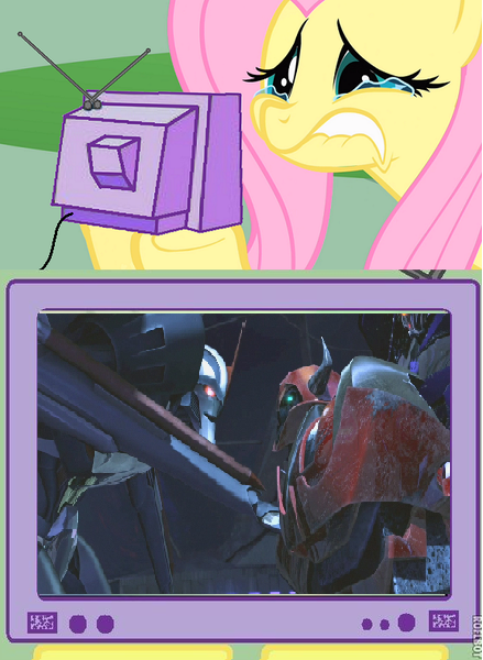 Size: 439x600 | Tagged: safe, derpibooru import, fluttershy, pony, cliffjumper, death, exploitable meme, fluttercry, meme, starscream, transformers, tv meme