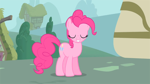 Size: 500x281 | Tagged: safe, derpibooru import, screencap, pinkie pie, earth pony, pony, feeling pinkie keen, animated, blinking, cute, diapinkes, eye flutter, floppy ears, grin, open mouth, pinkie sense, pinkius pieicus, raised eyebrow, raised hoof, smiling, solo, talking, wobbly