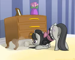 Size: 1280x1024 | Tagged: artist:frankier77, cleaning, clothes, costume, derpibooru import, drawer, dust, duster, face down ass up, featureless crotch, maid, mouth hold, octavia melody, plot, safe